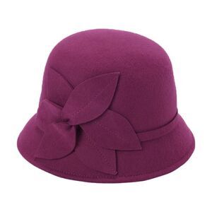 New! NINE WEST Women's Felt Wool Cloche Hat With Flower Applique Color Berry